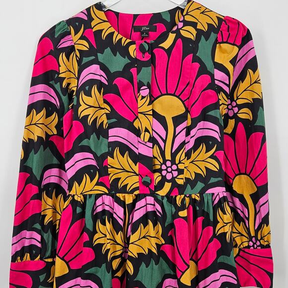 J Crew Floral Tiered Long Sleeve Dress Size US‎ 2 Colorful Long Sleeve - Picture 9 of 15